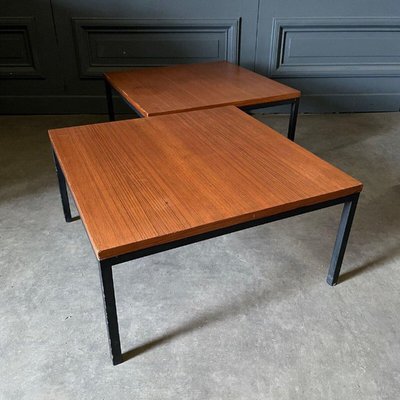 20th Century Scandinavian Side Tables with Teak Top and Tubular Legs, 1960s, Set of 2-QKG-2035274