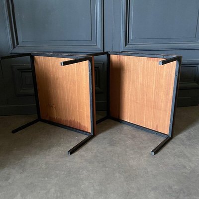 20th Century Scandinavian Side Tables with Teak Top and Tubular Legs, 1960s, Set of 2-QKG-2035274