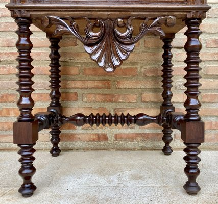 20th Century Solid Carved French Nightstands With Turned Columns & One Drawer, Set of 2-NOU-1295001