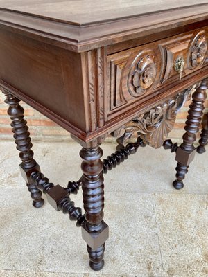 20th Century Solid Carved French Nightstands With Turned Columns & One Drawer, Set of 2-NOU-1295001