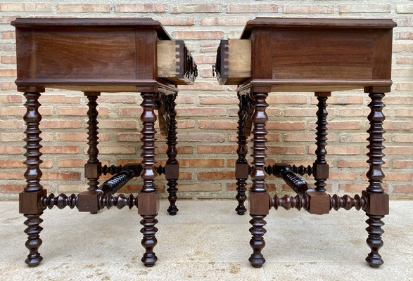 20th Century Solid Carved French Nightstands With Turned Columns & One Drawer, Set of 2-NOU-1295001