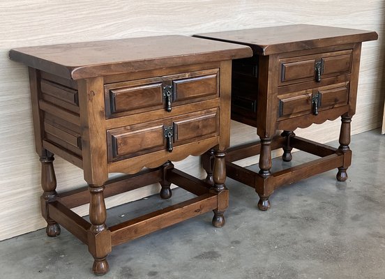 20th Century Spanish Nightstands with Two Drawers and Iron Hardware, 1920, Set of 2-PSK-1792286