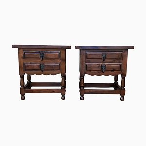 20th Century Spanish Nightstands with Two Drawers and Iron Hardware, 1920, Set of 2-PSK-1792286