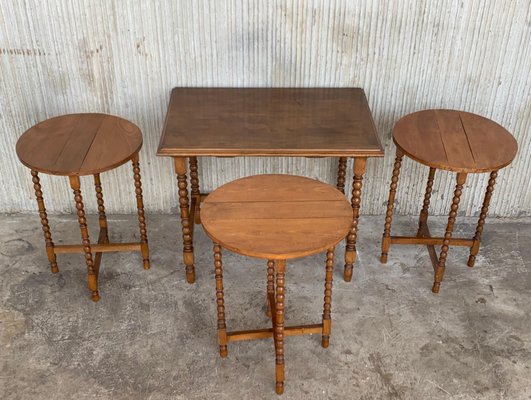 20th-Century Spanish Walnut Nesting and Folding Tables with Turned Legs, Set of 4-PSK-1002626