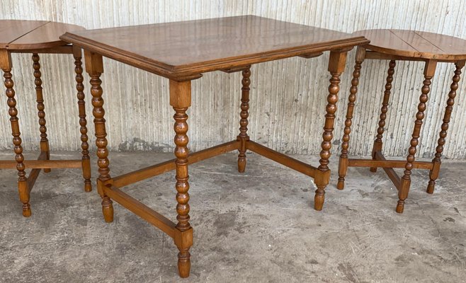 20th-Century Spanish Walnut Nesting and Folding Tables with Turned Legs, Set of 4-PSK-1002626