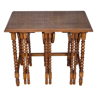 20th-Century Spanish Walnut Nesting and Folding Tables with Turned Legs, Set of 4-PSK-1002626