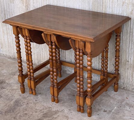 20th-Century Spanish Walnut Nesting and Folding Tables with Turned Legs, Set of 4-PSK-1002626