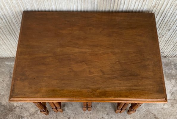 20th-Century Spanish Walnut Nesting and Folding Tables with Turned Legs, Set of 4-PSK-1002626