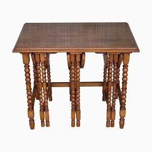 20th-Century Spanish Walnut Nesting and Folding Tables with Turned Legs, Set of 4-PSK-1002626