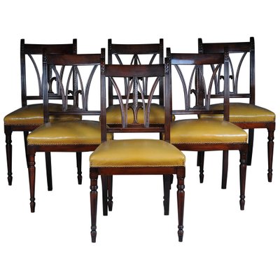 20th Century Victorian Dining Chairs in Mahogany & Leather, England, Set of 6-FLW-1402156