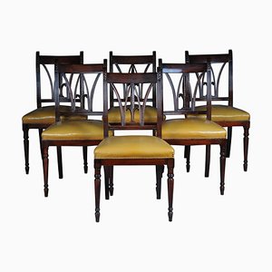 20th Century Victorian Dining Chairs in Mahogany & Leather, England, Set of 6-FLW-1402156