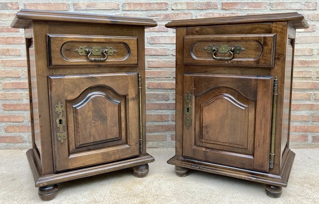 20th Spanish Nightstands with Drawer & Bronze Details, 1920, Set of 2-NOU-1450701