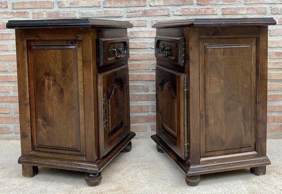 20th Spanish Nightstands with Drawer & Bronze Details, 1920, Set of 2-NOU-1450701