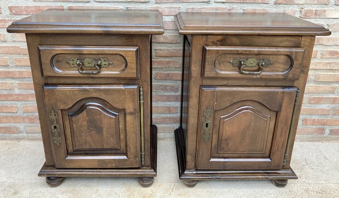 20th Spanish Nightstands with Drawer & Bronze Details, 1920, Set of 2-NOU-1450701