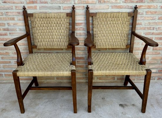 20th Spanish Walnut Armchairs with Backs and Caned Seats, 1940, Set of 2-NOU-2031604