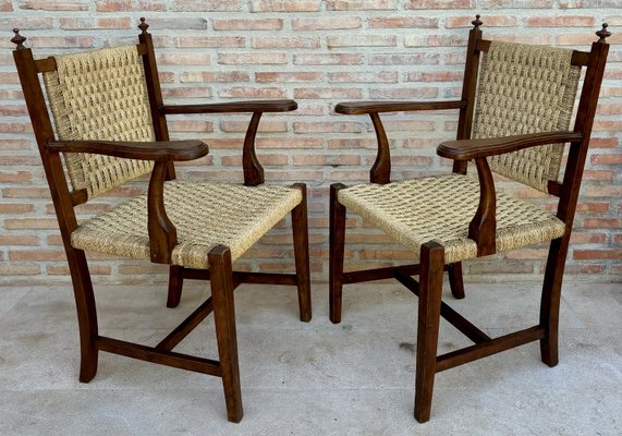 20th Spanish Walnut Armchairs with Backs and Caned Seats, 1940, Set of 2-NOU-2031604