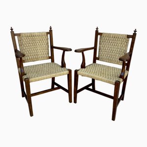 20th Spanish Walnut Armchairs with Backs and Caned Seats, 1940, Set of 2-NOU-2031604