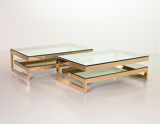 23-Carat Gold-Plated Coffee Table With Glass Top from Belgo Chrom / Dewulf Selection, 1970s-IXC-807478