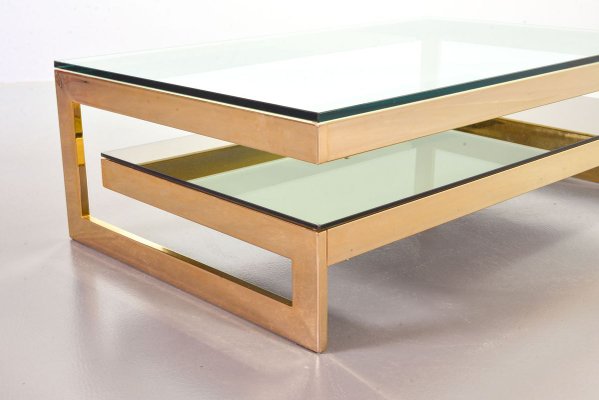 23-Carat Gold-Plated Coffee Table with Glass Tops from Belgo Chrom / Dewulf Selection, 1970s-IXC-830512