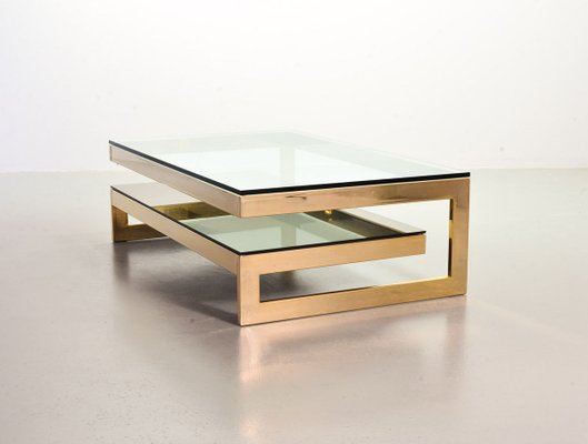 23-Carat Gold-Plated Coffee Table with Glass Tops from Belgo Chrom / Dewulf Selection, 1970s-IXC-830512