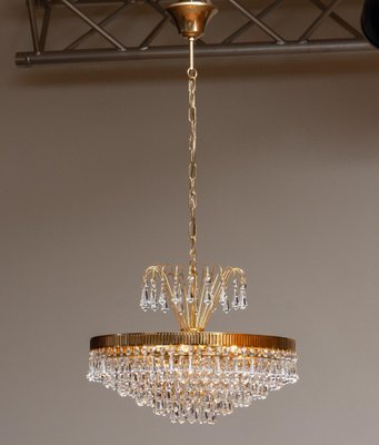 24-Carat Gold-Plated and Faceted Crystal Chandelier by Rejmyre, Sweden, 1960s-JE-987185