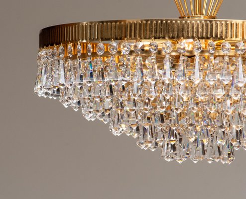 24-Carat Gold-Plated and Faceted Crystal Chandelier by Rejmyre, Sweden, 1960s-JE-987185