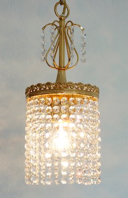 24 Carat Gold-Plated Brass Lead Crystal Chandelier from Sölken Leuchten, 1960s-NGU-2014837