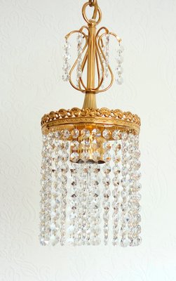 24 Carat Gold-Plated Brass Lead Crystal Chandelier from Sölken Leuchten, 1960s-NGU-2014837