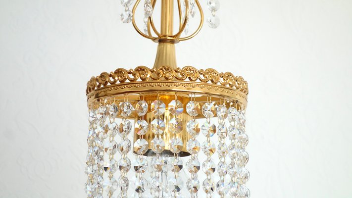 24 Carat Gold-Plated Brass Lead Crystal Chandelier from Sölken Leuchten, 1960s-NGU-2014837