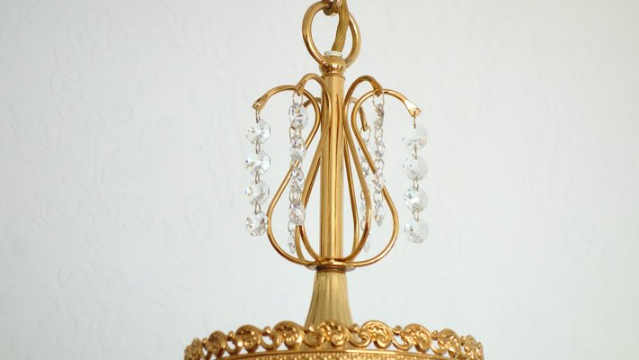 24 Carat Gold-Plated Brass Lead Crystal Chandelier from Sölken Leuchten, 1960s-NGU-2014837