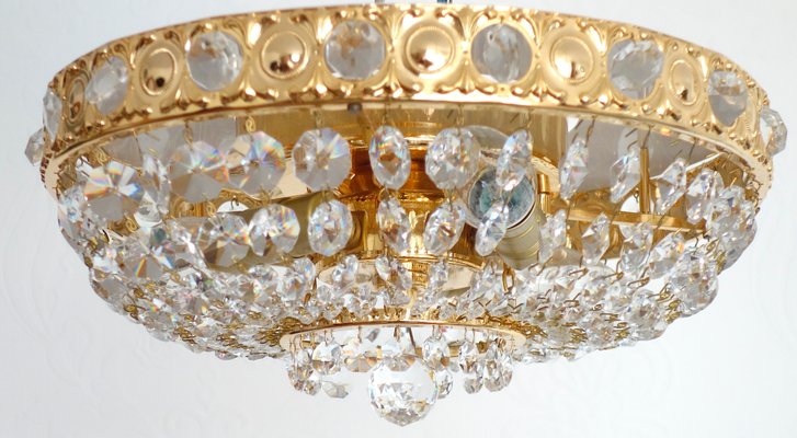 24 Carat Gold-Plated Brass & Lead Crystal Chandelier from Sölken Leuchten-NGU-2014838