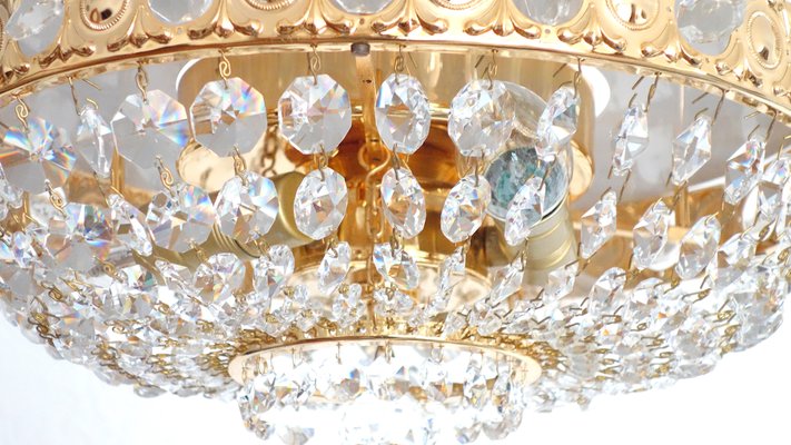 24 Carat Gold-Plated Brass & Lead Crystal Chandelier from Sölken Leuchten-NGU-2014838