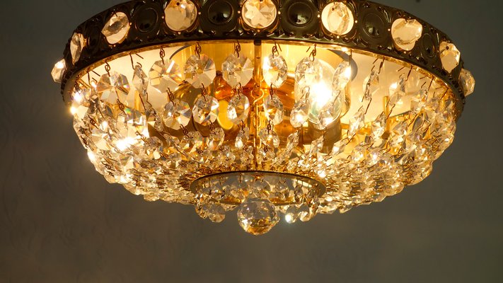 24 Carat Gold-Plated Brass & Lead Crystal Chandelier from Sölken Leuchten-NGU-2014838