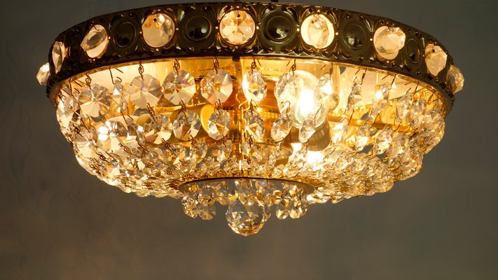 24 Carat Gold-Plated Brass & Lead Crystal Chandelier from Sölken Leuchten-NGU-2014838