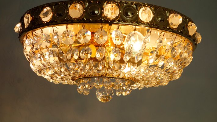 24 Carat Gold-Plated Brass & Lead Crystal Chandelier from Sölken Leuchten-NGU-2014838