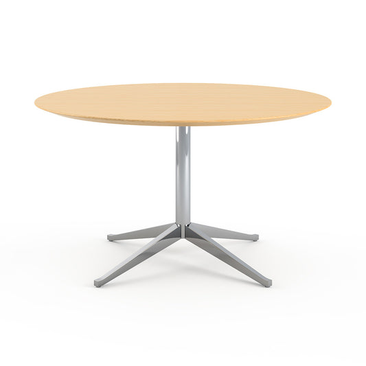 Florence Knoll Table Desk - Round Wood veneer writing desk Ø137 by Knoll #Polished Chrome / Wood | Natural Oak