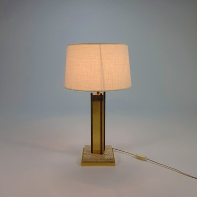 24KT Gold-Plated & Travertine Table Lamp, 1970s-RMX-986551