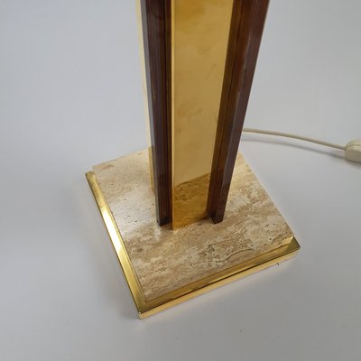 24KT Gold-Plated & Travertine Table Lamp, 1970s-RMX-986551