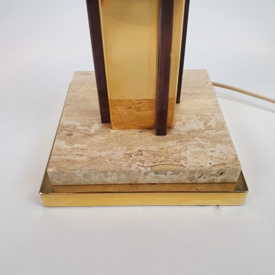 24KT Gold-Plated & Travertine Table Lamp, 1970s-RMX-986551