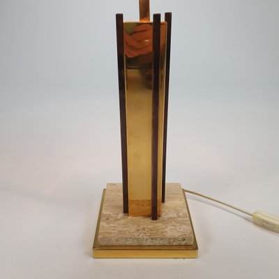 24KT Gold-Plated & Travertine Table Lamp, 1970s-RMX-986551