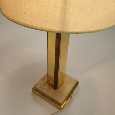 24KT Gold-Plated & Travertine Table Lamp, 1970s-RMX-986551