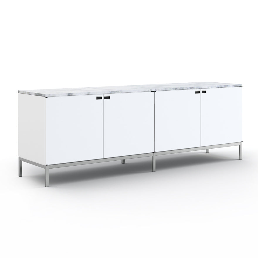 Florence Knoll™ Credenza 4 Position - Wooden Sideboard With Doors by Knoll #Lacquered | White/Marble | Arabescato