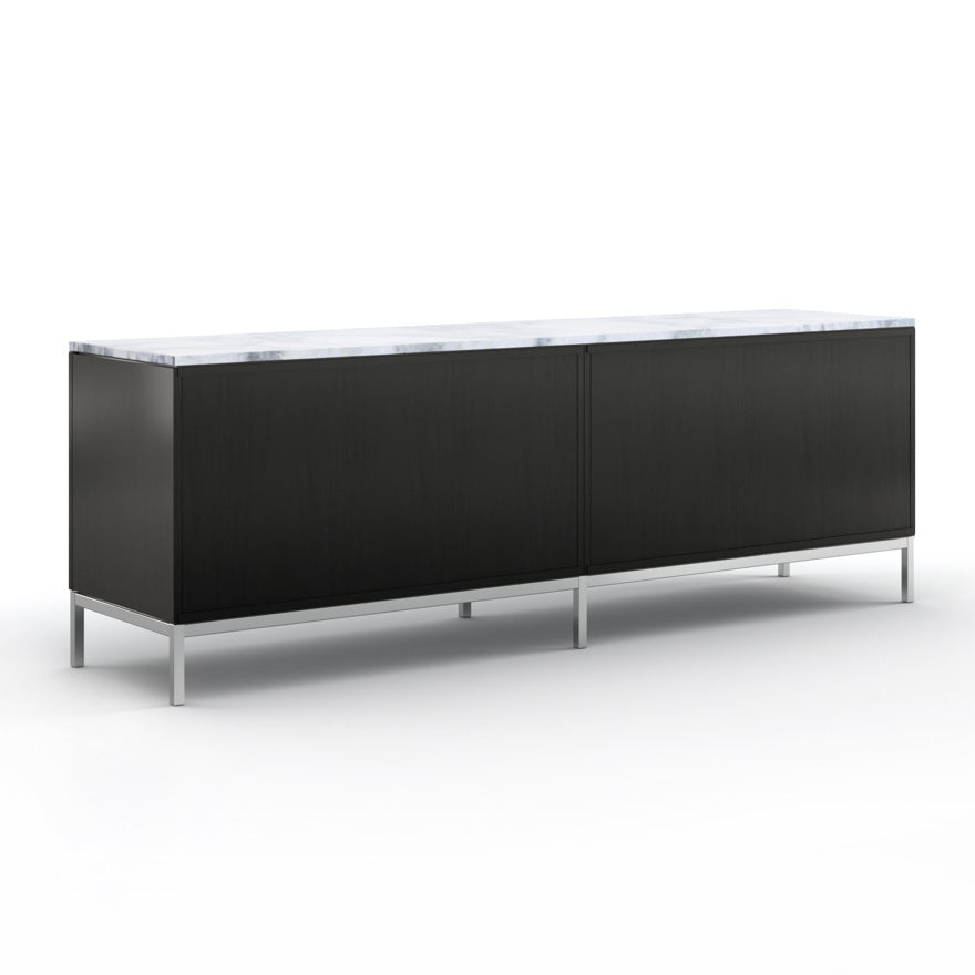 Florence Knoll™ Credenza 4 Position - Wooden Sideboard With Doors by Knoll #Wood | Ebonized Oak/Marble | Arabescato