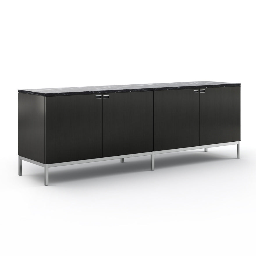 Florence Knoll™ Credenza 4 Position - Wooden Sideboard With Doors by Knoll #Wood | Ebonized Oak/Marble | Nero Marquina