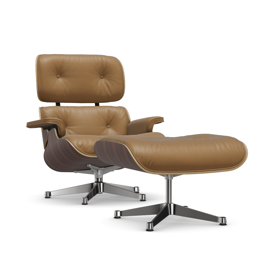 Lounge Chair & Ottoman (New Dimensions) by Vitra #Santos palisander/polished/Leather Natural F - caramel