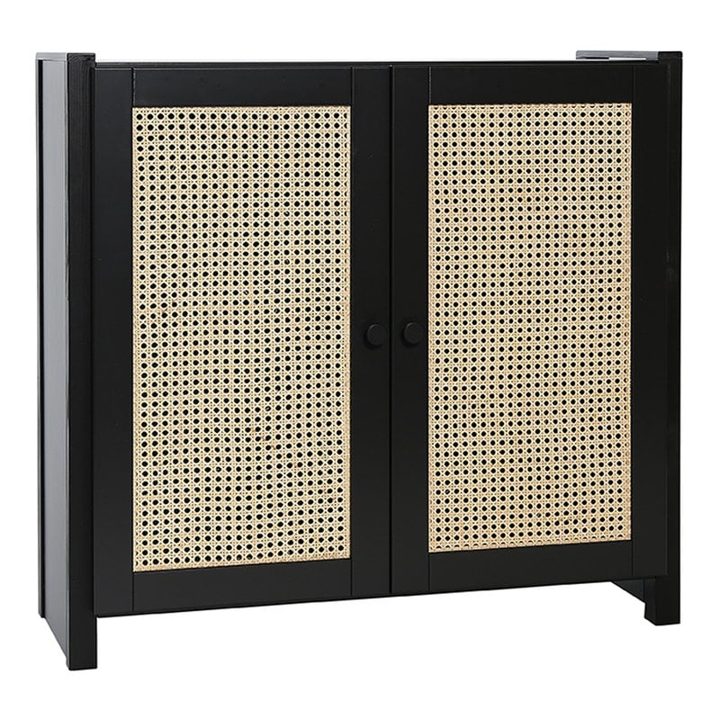 Classic cabinet w/ rattan doors by Lundia #84 x 79 cm, black lacquered #