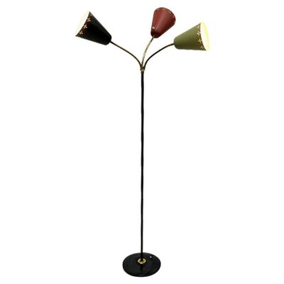 3-Arm Floor Lamp with Pierced Metal Matte Shades, 1960s-UCH-1224284