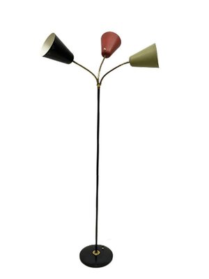 3-Arm Floor Lamp with Pierced Metal Matte Shades, 1960s-UCH-1224284