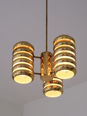 3-Arm Pendant Light in Brass by Kai Ruokonen for Lynx, Finland, Early 1970s-FMT-1394831