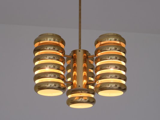 3-Arm Pendant Light in Brass by Kai Ruokonen for Lynx, Finland, Early 1970s-FMT-1394831